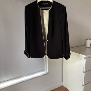 Jacques Vert Black Open-Front Blazer with Cream Trim